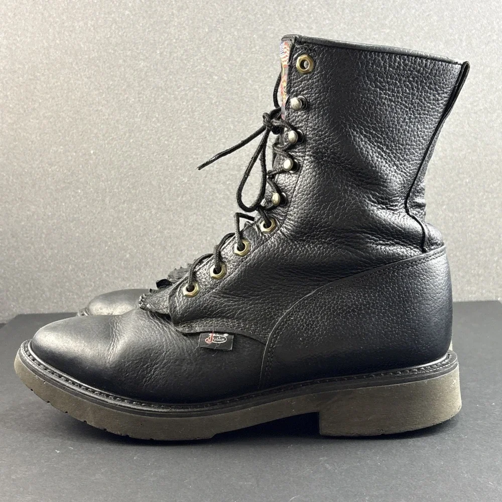 VTG Original Justin Workboots Made In USA  Leather Mens 8EE Vibram Oil Resistant